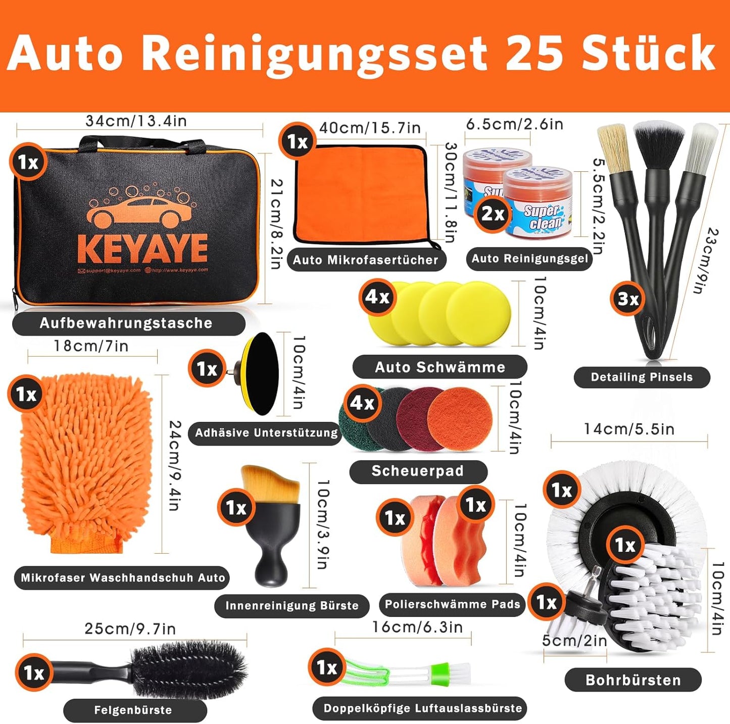 Car Cleaning Set, 25 Pieces Car Care Set, Car Wash Set, Car Cleaning Set with Detailing Brush for Car Cleaning Interior and Exterior, Air Vent, Engine, Wheels, Household Cleaning