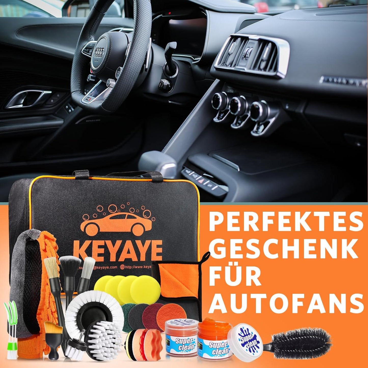 Car Cleaning Set, 25 Pieces Car Care Set, Car Wash Set, Car Cleaning Set with Detailing Brush for Car Cleaning Interior and Exterior, Air Vent, Engine, Wheels, Household Cleaning