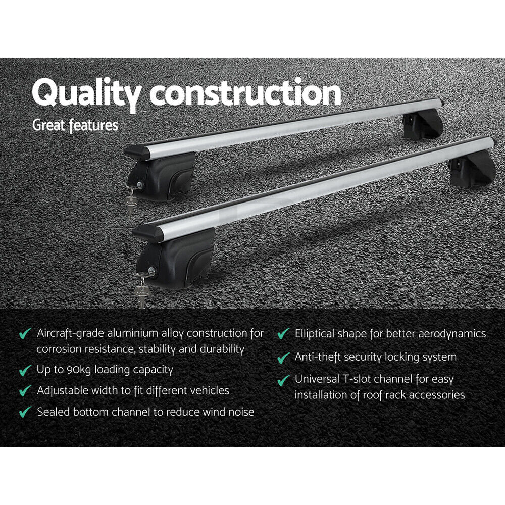 Universal Car Roof Racks Pod Aluminium Cross Bars 111Cm Silver Upgraded Holder