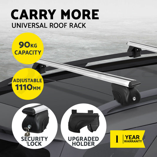 Universal Car Roof Racks Pod Aluminium Cross Bars 111Cm Silver Upgraded Holder