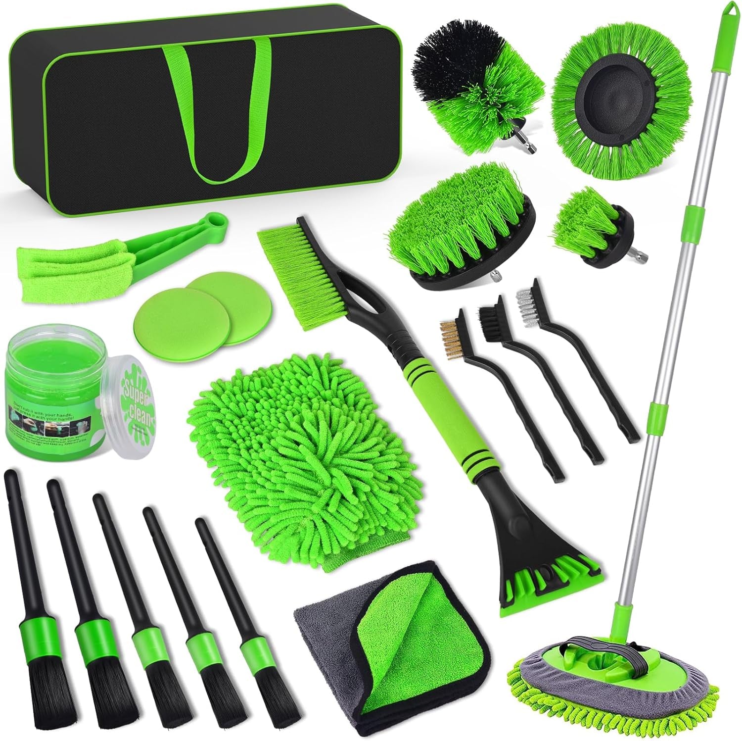 20 Pieces Car Cleaning Set Interior Exterior Car Care Set with Car Wash Brush, Detailing Brush, Rim Brush, Microfibre Cloths, Wash Glove, Car Cleaning Set for Engine Car Trucks