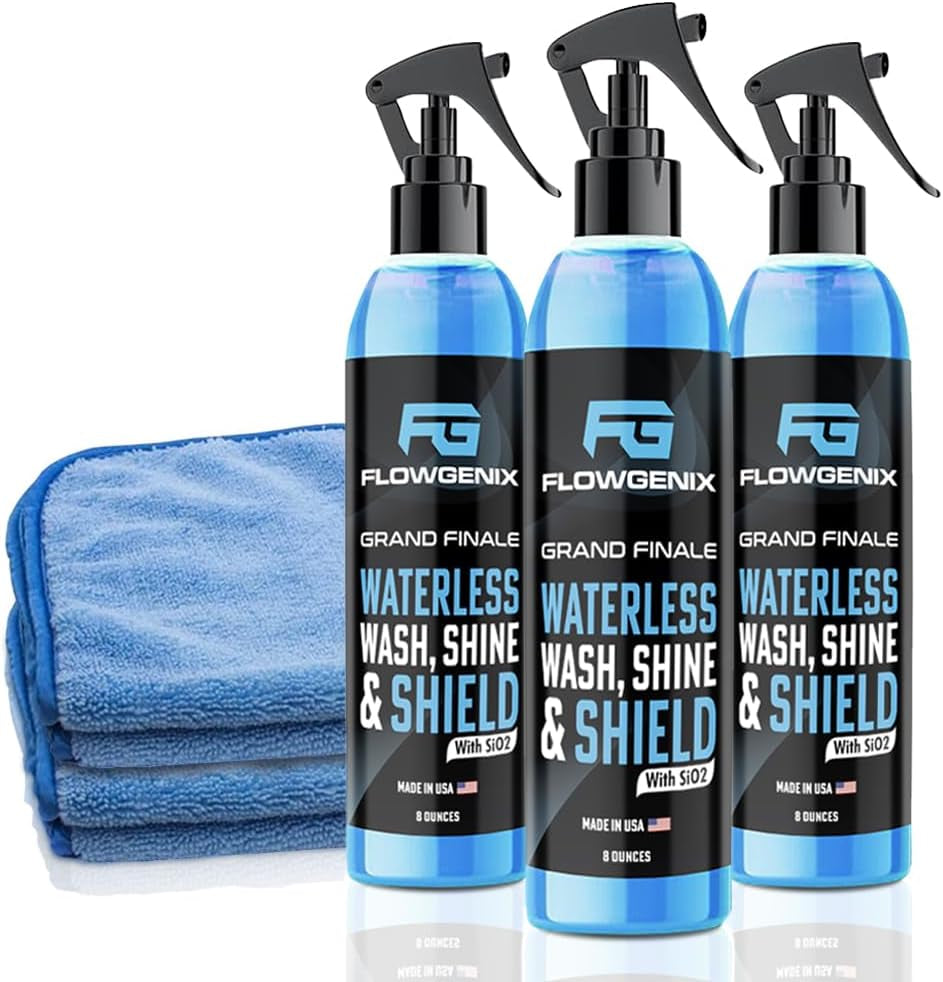™ Waterless Car Wash Spray - Grand Finale - Motorcycle Cleaner & Car Wax Polish - Ceramic Coating - Incl. 2 Microfiber Towels - Best Cleaner & Quick Detailer to Make Your Car Shine (3-Pack)