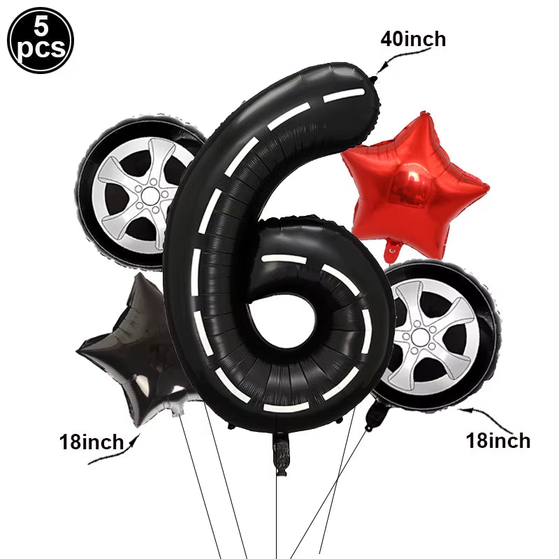 Car Wheel Theme Birthday Party Plate Napkin Balloons Checkered Race Car Themed Party 3TH 4TH 5TH Birthday Party Supplies