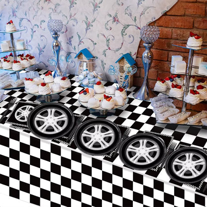 Car Wheel Theme Birthday Party Plate Napkin Balloons Checkered Race Car Themed Party 3TH 4TH 5TH Birthday Party Supplies