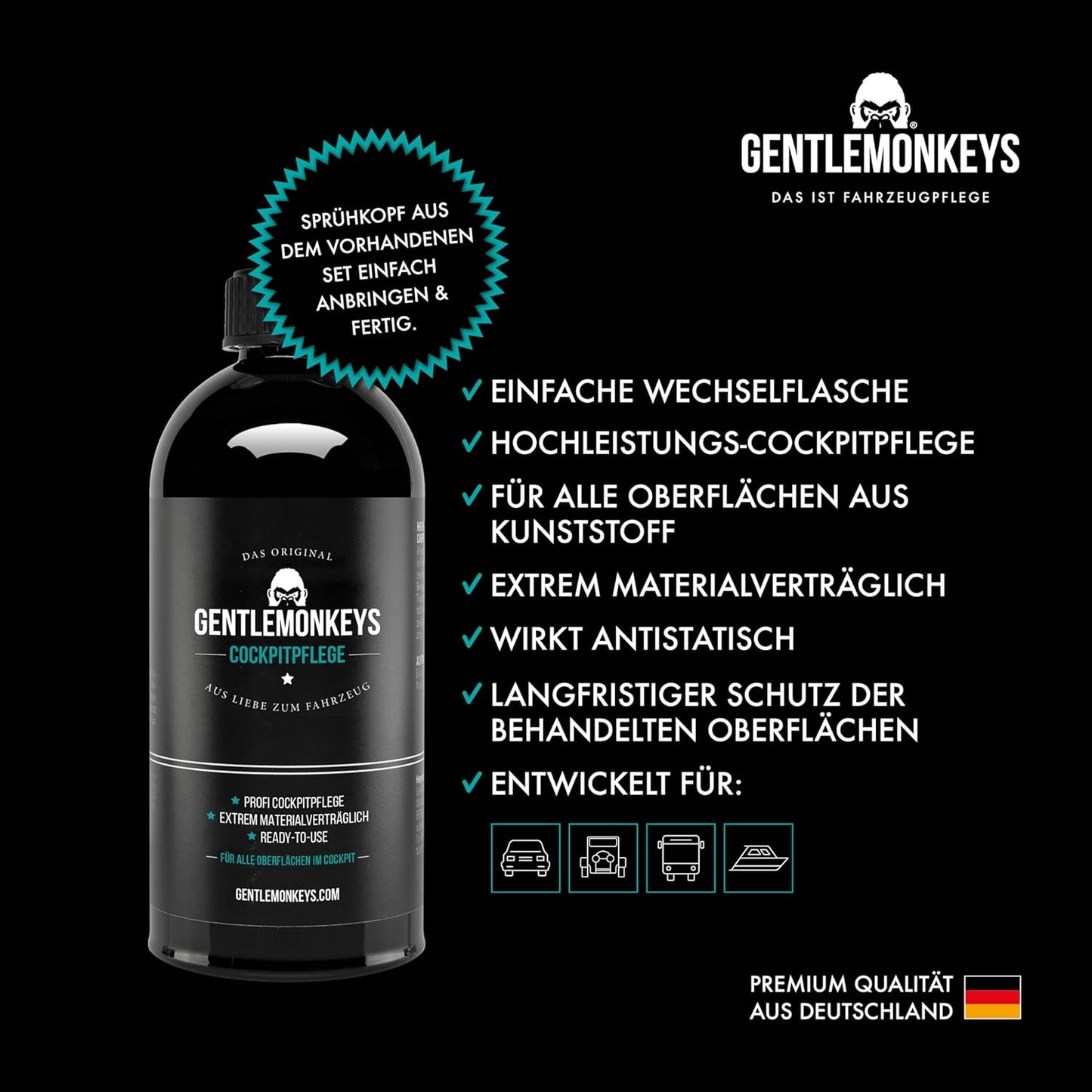 Cockpit Care Car Refill (500 Ml) • Cockpit Spray Refill Bottle • Cockpit & Interior Care • Cockpit Cleaner for Shine & UV Protection • Car Cockpit Cleaning