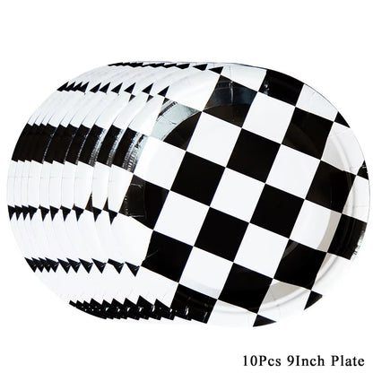 Car Wheel Theme Birthday Party Plate Napkin Balloons Checkered Race Car Themed Party 3TH 4TH 5TH Birthday Party Supplies