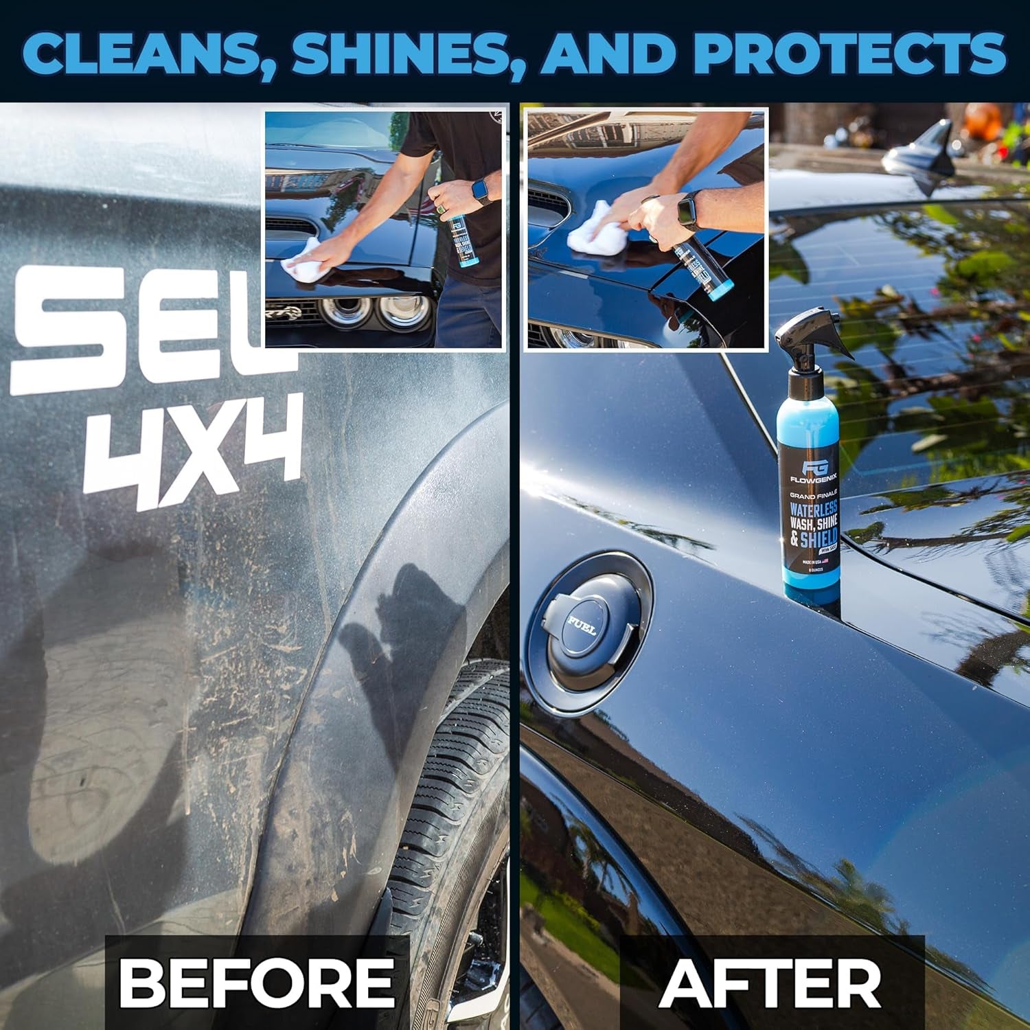 ™ Waterless Car Wash Spray - Grand Finale - Motorcycle Cleaner & Car Wax Polish - Ceramic Coating - Incl. 2 Microfiber Towels - Best Cleaner & Quick Detailer to Make Your Car Shine (3-Pack)