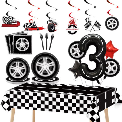 Car Wheel Theme Birthday Party Plate Napkin Balloons Checkered Race Car Themed Party 3TH 4TH 5TH Birthday Party Supplies