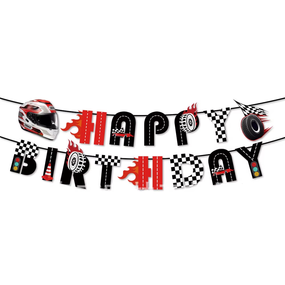 Car Wheel Theme Birthday Party Plate Napkin Balloons Checkered Race Car Themed Party 3TH 4TH 5TH Birthday Party Supplies