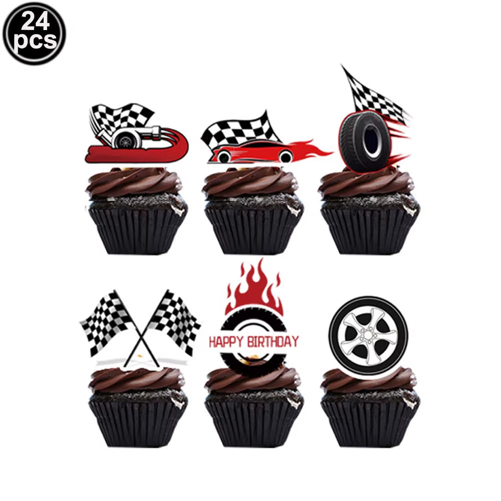 Car Wheel Theme Birthday Party Plate Napkin Balloons Checkered Race Car Themed Party 3TH 4TH 5TH Birthday Party Supplies