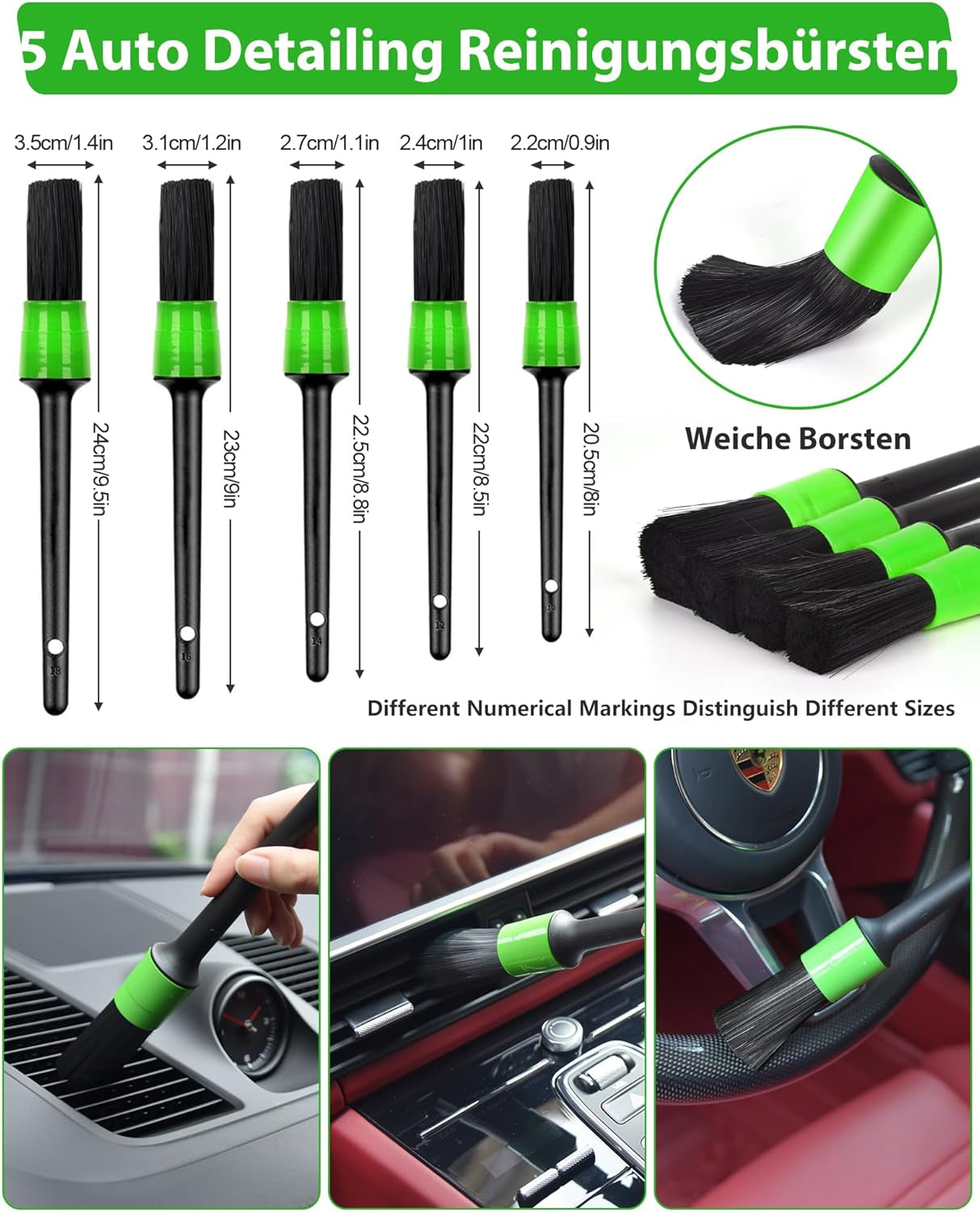 20 Pieces Car Cleaning Set Interior Exterior Car Care Set with Car Wash Brush, Detailing Brush, Rim Brush, Microfibre Cloths, Wash Glove, Car Cleaning Set for Engine Car Trucks