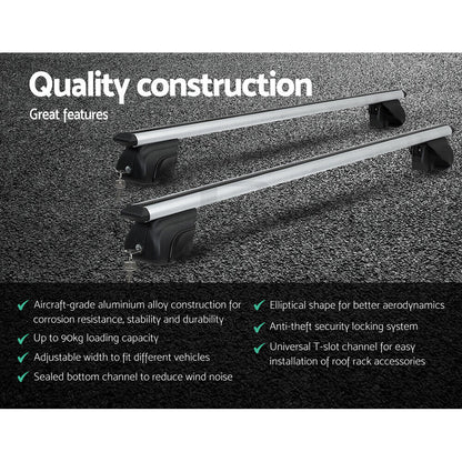 Universal Car Roof Racks Pod Aluminium Cross Bars 111Cm Silver Upgraded Holder